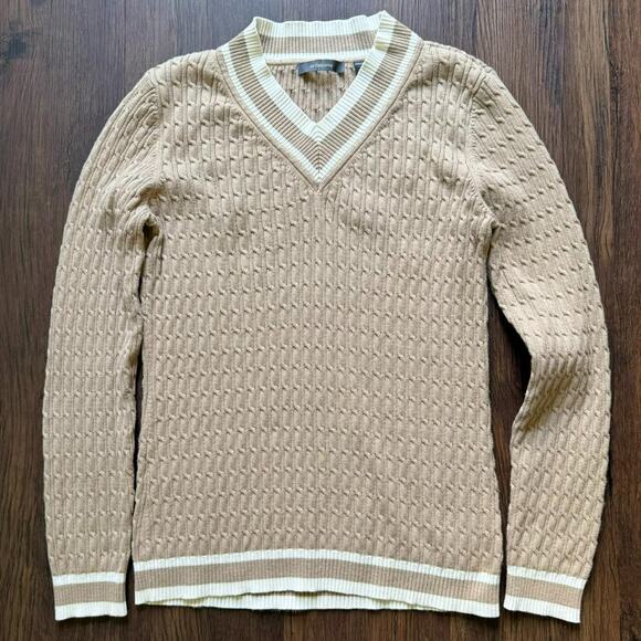 Liz Claiborne Preppy Cable Knit V-Neck Sweater – Beige – Size M - Picture 2 of 8